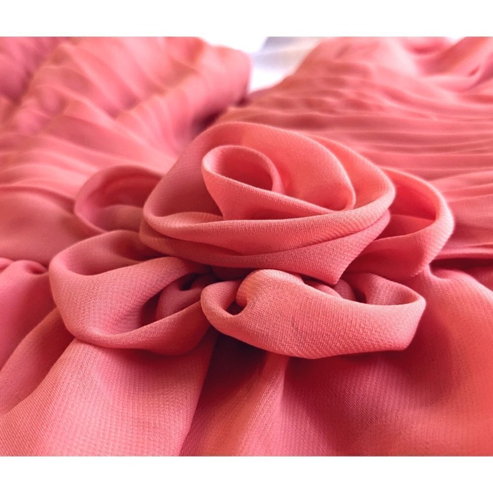 JJ'S HOUSE Coral Pink Strapless Chiffon Bridesmaid Prom Pleated Mini Dress Sz 10 - Picture 2 of 7